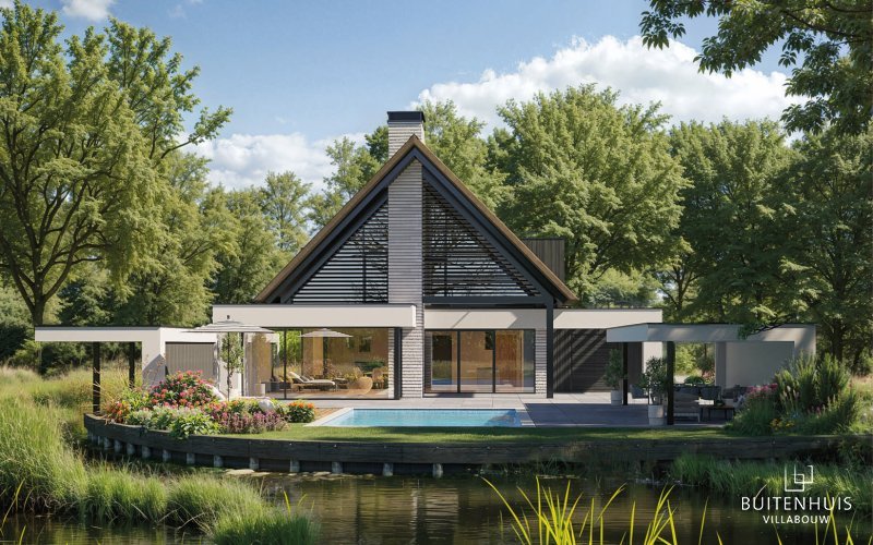 Robuuste, moderne villa met veel glas (achterzijde) – i138