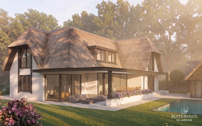 Rietgedekte villa met moderne veranda en zwembad – i148
